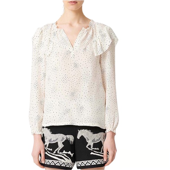 Maje Lacky Ruffle Star Printed Cupro Blouse Size 3 / Large NWT - Picture 4 of 16